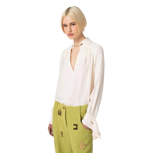 Elisabetta Franchi Camicia elegante Camicia Donna con scollo a V Burro - Francavilla Moda